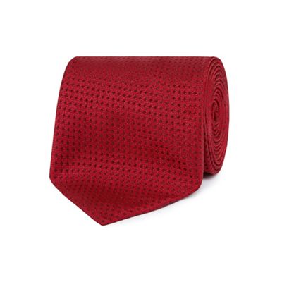Red plain textured tie